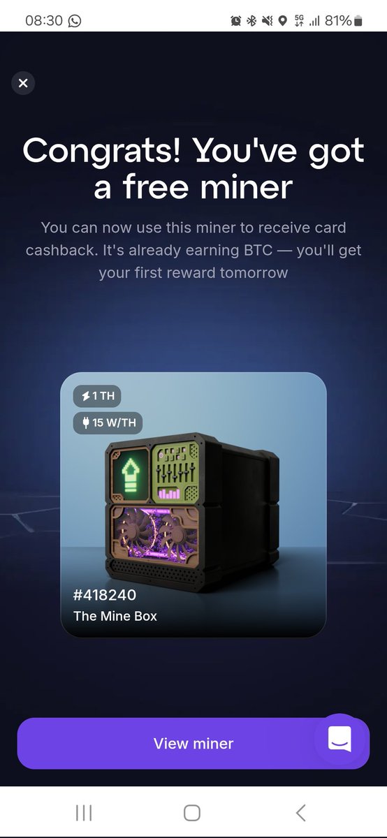 G0Miner's tweet image. Just got my virtual Go Mining card and my free miner 🥳

If you live in the UK like me it's now live and ready for you to pay contactless with BTC and receive 1.5% cashback in TH upgrades 😎

#Bitcoin #BitcoinMining