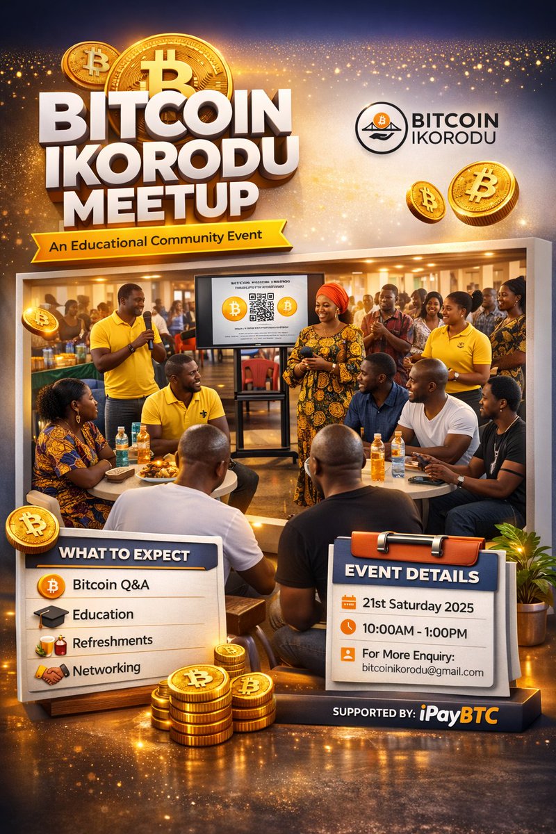 Bitcoin Ikorodu Meetup is happening!

Join us for a community meetup focused on:
🔸 Bitcoin Q&amp;A
🔸 Practical education
🔸 Networking
🔸 Refreshments
📅 Saturday, 21st | 11:00AM

Whether you’re new or already deep in the space, this is for you.

🤝 Supported by <a href="/ipayBTCapp/">iPayBTC</a>