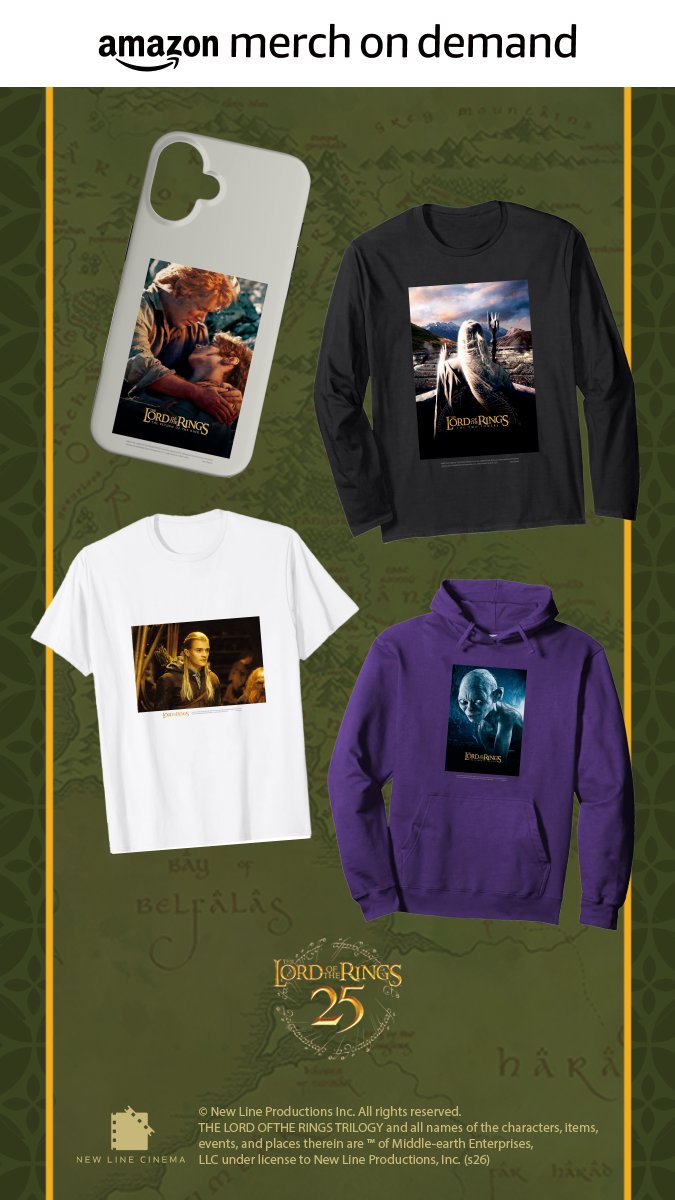 ロード・オブ・ザ・リング25周年💍💫
Tシャツ、パーカー、スマホケースなどが 「Amazon Merch on Demand」に登場✨

お気に入りのワンシーンをぜひ身につけて🪄
amazon.co.jp/b?node=2162486…

ほかワーナー商品はこちらから👇
amazon.co.jp/s?i=fashion&sr…
#LotR #ロードオブザリング