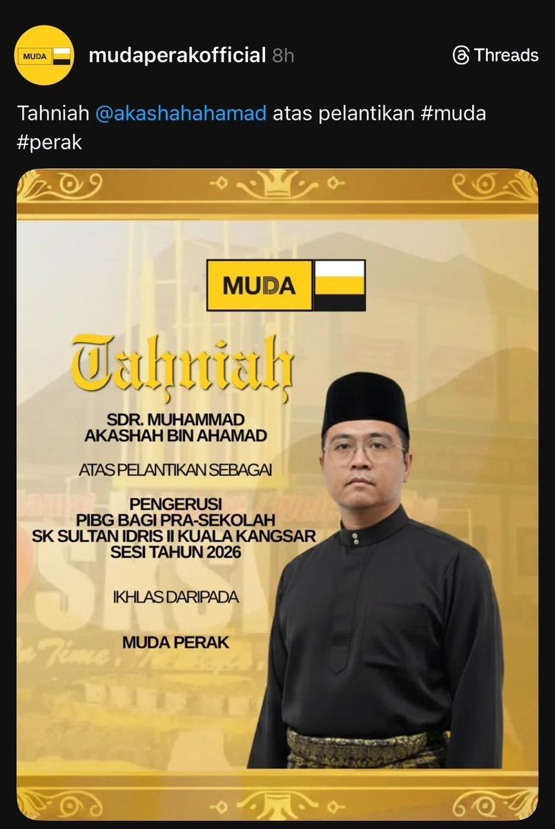 [TERKINI] Sdr. Akashah dari parti MUDA menang pemilihan PIBG Pra Sekolah di sebuah sekolah negeri Perak.

Beliau telah mengangkat sampah di hadapan Guru Besar sejurus keputusan diumumkan.