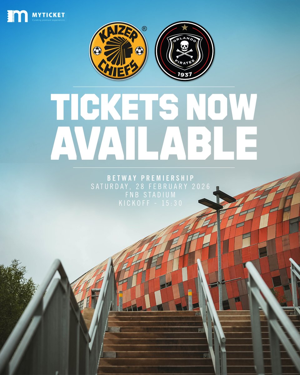 #𝐒𝐨𝐰𝐞𝐭𝐨𝐃𝐞𝐫𝐛𝐲 🎟️  𝐀𝐕𝐀𝐈𝐋𝐀𝐁𝐋𝐄 𝐍𝐎𝐖!

🆚 <a href="/KaizerChiefs/">Kaizer Chiefs</a>  (A)
🗓️ Saturday,28 February 2026
⏰ 15H30
🏟️ FNB Stadium
🎟️ myticket.co.za

⚫⚪🔴⭐
#OrlandoPirates
#OnceAlways