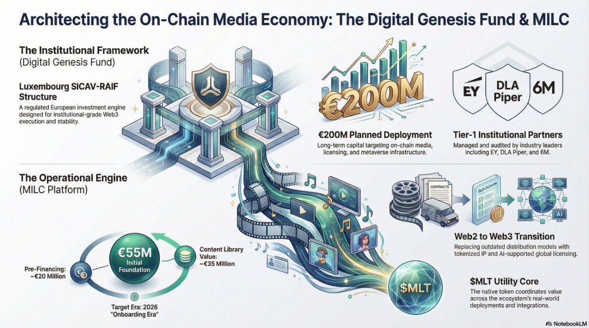 MILCplatform's tweet photo. Gm MILCians! Things are heating up ⚡

While markets chase narratives…
MILC has been building the rails those narratives will run on.

And now the next phase is loading 👇

Behind the scenes, MILC just strengthened its foundation with the launch of the Digital Genesis SICAV-RAIF Fund — a regulated European investment engine designed to scale real Web3 infrastructure.

💰 ~€200M planned deployment
🌍 Focus: On-chain media, licensing, creator economies & metaverse infrastructure
🏛️ Institutional capital meeting Web3 execution

This isn’t a pilot.
This is infrastructure being funded at scale.

But here’s the part the community should really watch…

👉 2026 is shaping up to be the onboarding era

The backend.
The tech stack.
The licensing rails.
The metaverse infrastructure.
All being assembled piece by piece.

Now the shift moves toward adoption, partners, creators & enterprises plugging in.

And at the core of this entire ecosystem sits $MLT 🪙

Not built for hype cycles.
Built for utility.
Built to coordinate value across the MILC universe.

More integrations.
More partners.
More real-world deployments.

The puzzle is coming together.

MILC isn’t chasing the Web3 future.
MILC is helping architect it.

Stay locked in. Big chapters ahead 🚀