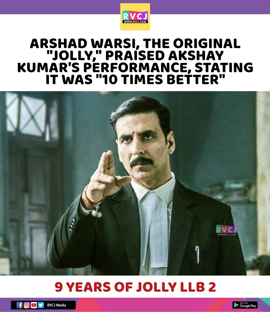 rvcjmovies's tweet photo. 9 years of Jolly LLB 2
#jollyllb #jollyllb3 #AkshayKumar #jollyllb2 #arshadwarsi https://t.co/G8ENmOkVF7