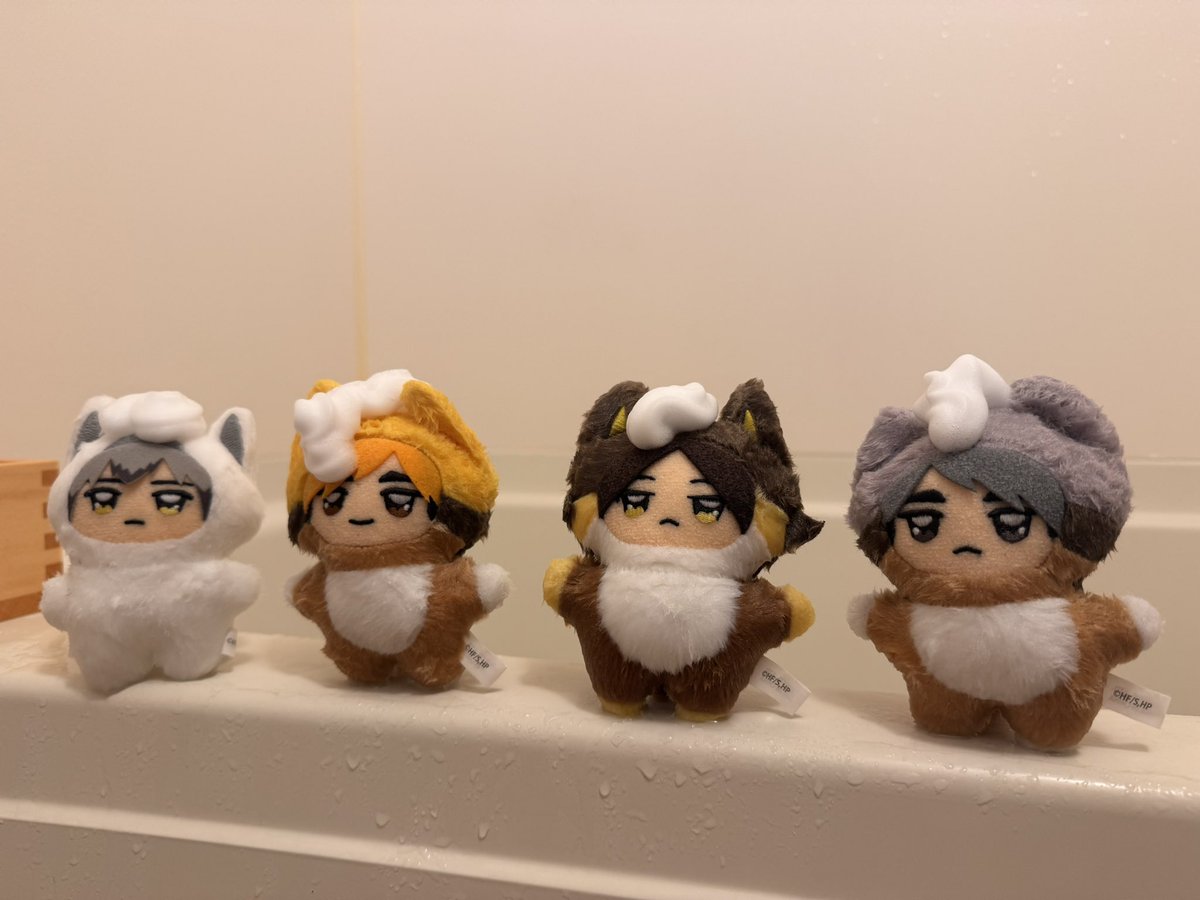 e_k980315's tweet image. よくお出かけに行ってくれる🦊ズ

初お風呂🛁

仲良く入ってもらった🤣💗

#うちのちみけも

この枡もらって正解だったけど２つにしてもよかったかな🙄