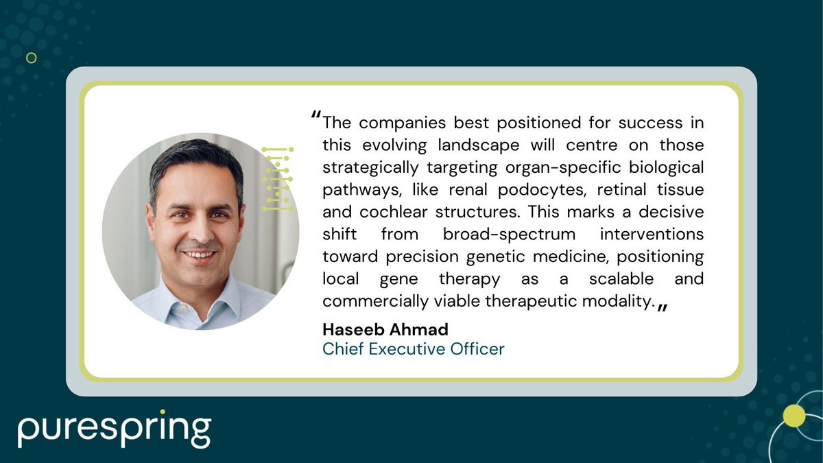 Purespringtx's tweet photo. Purespring’s CEO, Haseeb Ahmad, has been featured in ‘Scrip Asks Part 4: R&amp;D Innovation,’ where he highlights how #GeneTherapy will see a shift from broad-spectrum interventions towards precision, organ-targeted approaches. For more:  https://t.co/heRoFdnGNs

#Biotech #Innovation https://t.co/vkYwMxZ5zR