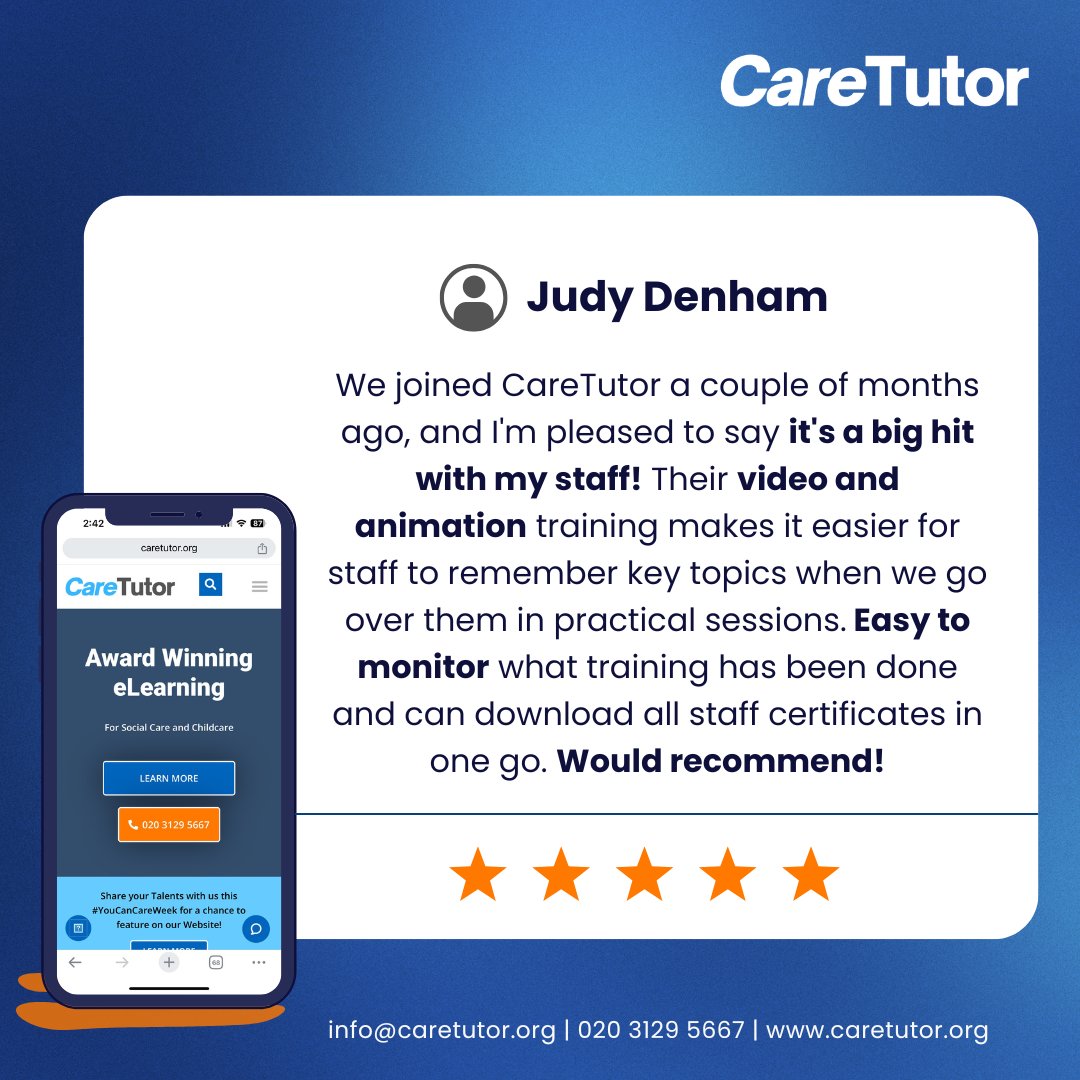 CareTutorUK's tweet photo. 💬 What our clients are saying 

Great feedback on how CareTutor is making training simpler for care teams. We’re always improving our eLearning to support care providers and staff. 

👉 Check out our latest courses: https://t.co/5HVm9X1trc https://t.co/yaT3I1sfRw