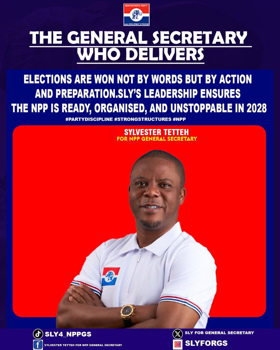 SlyForGS's tweet photo. Leadership that delivers. Structure that wins.
Sylvester Tetteh for NPP General Secretary
#sylvestertetteh #SL4GS #OneNPP #leadership #StrongStructures #Sly #Sly #unity #PartyDiscipline #sly4gs https://t.co/yHCoseqlpc