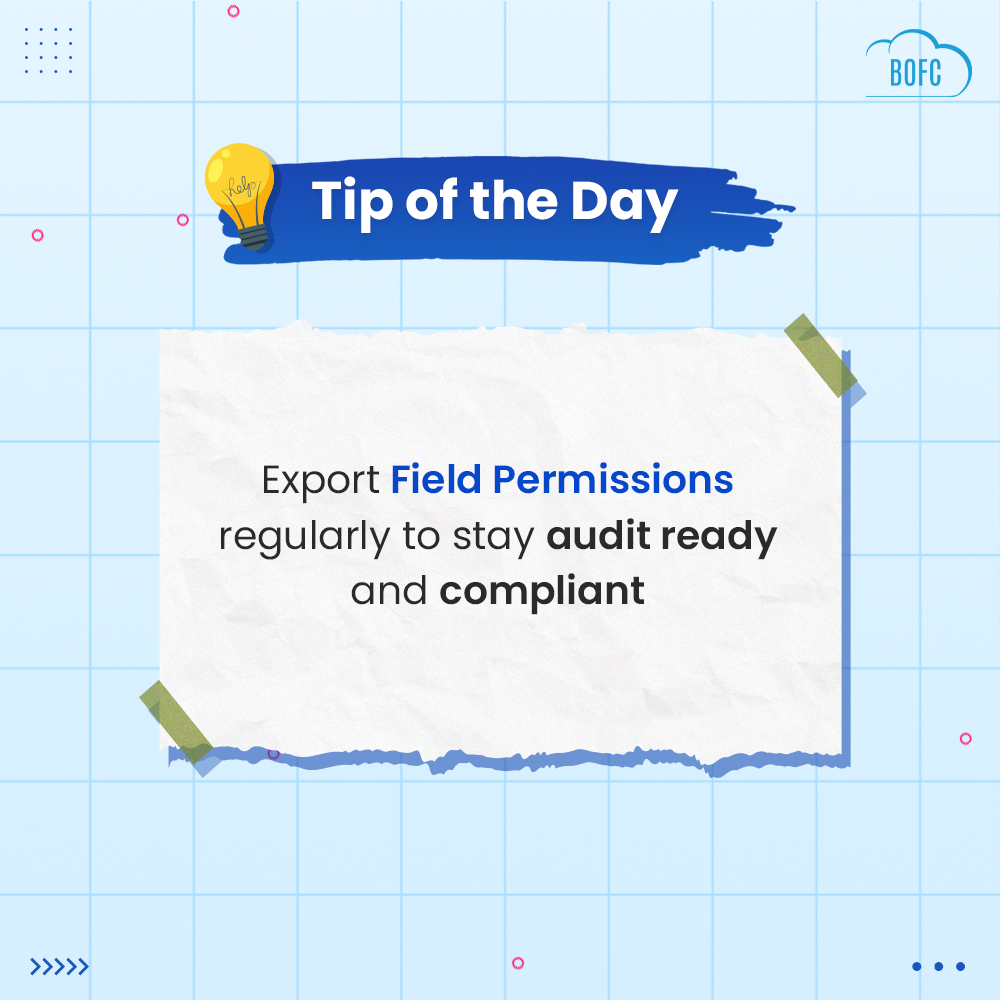 💡Tip of the Day: Export Field Permissions regularly to stay audit-ready &amp; compliant. 🔐
Track access across profiles &amp; permission sets before issues arise.
With BOFC, you can export field-level security in minutes🚀

#SalesforceAdmin #SalesforceSecurity #BOFC #MetadataManagement