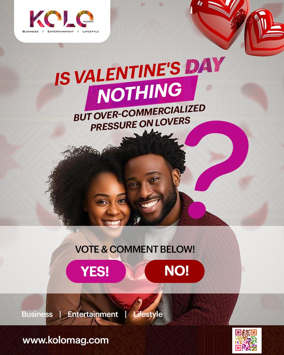 Kolomagazine_'s tweet photo. Valentine's Day: Romance 💕or pressure😕?
Comment your opinion⬇️We’re reading every one! 👀
#KoloHeartTalk #KoloMagazine https://t.co/kBdx4ztQBl