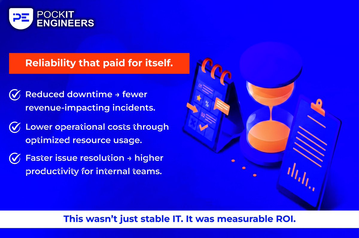 PockITEngineers's tweet photo. Nationwide scale needs engineered uptime, not guesswork.
99.99% reliability across regions means fewer outages, lower costs, and stronger customer trust.
#EnterpriseIT #Uptime #ManagedIT #ITInfrastructure #B2BTech https://t.co/cfG3NX1fhR