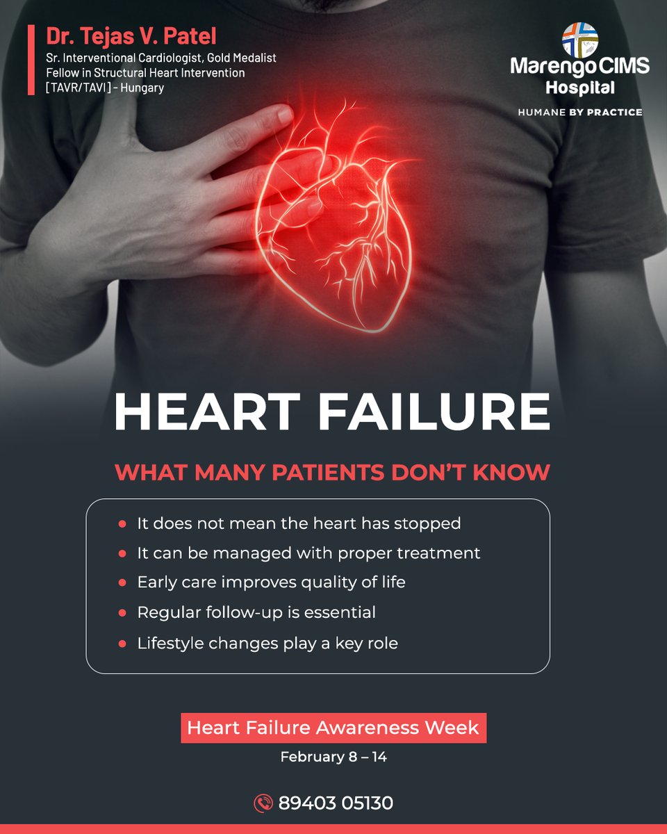 Heart failure does not mean the heart has stopped. It means the heart is not pumping as efficiently as it should.

The good news? With early diagnosis, proper treatment, lifestyle changes, and regular follow-up, heart failure can be managed well.

#IAmHeartHealthy #DrTejasVPatel