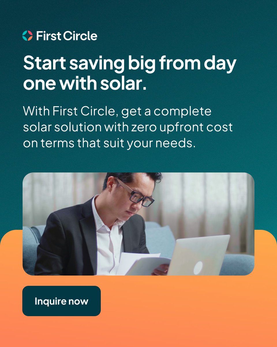 High electricity bills slowing your business down? Fund your solar panels with First Circle and cut monthly energy costs from day one. ⚡

Inquire now to start saving with Solar: hubs.li/Q042qBXQ0

First Circle is a financing company regulated by the Securities and Exchange