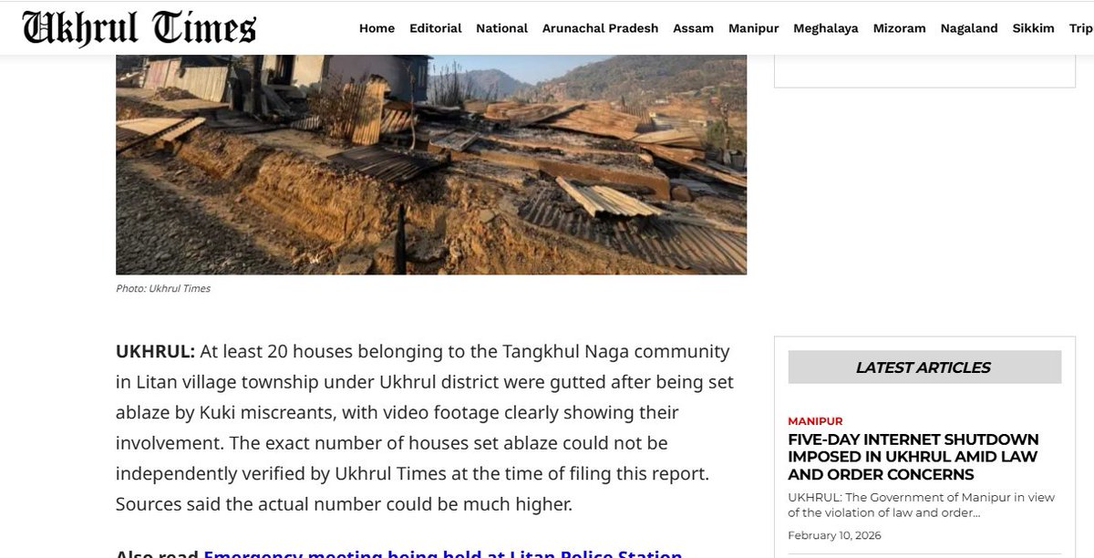 VladAdiReturns's tweet photo. Disturbing videos show armed Kuki extremists firing at Tangkhul Naga and Gorkha civilians in Litan village, Manipur on 10.02.2026. 

At least 100 villagers have been forced to flee since Kuki extremists had set fire to at least 21 houses belonging to Tangkhul Nagas during the https://t.co/mFoZ0RtB4M