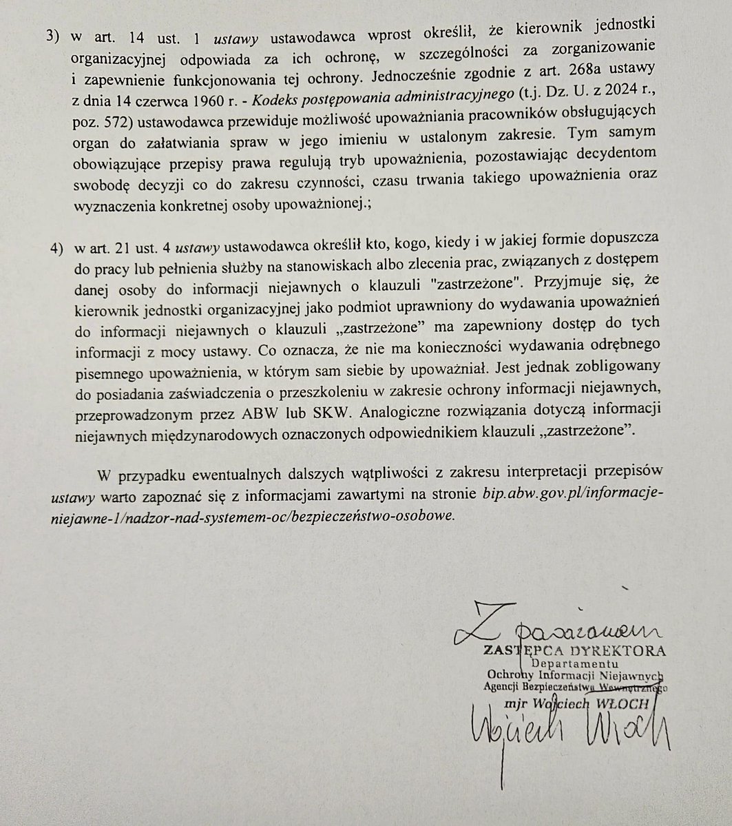 Pan <a href="/Cenckiewicz/">Sławomir Cenckiewicz</a> powołując się na pismo ABW z 1 sierpnia 2025 r. do Pełnomocnika ds. OIN <a href="/BBN_PL/">Biuro Bezpieczeństwa Narodowego | BBN</a> świadomie manipuluje publikując jedynie jego fragment. Dla jasności stanowiska #ABW przedstawiam cały dokument. 
Przypomnę - Pan Sławomir Cenckiewicz nie posiada dostępu do informacji