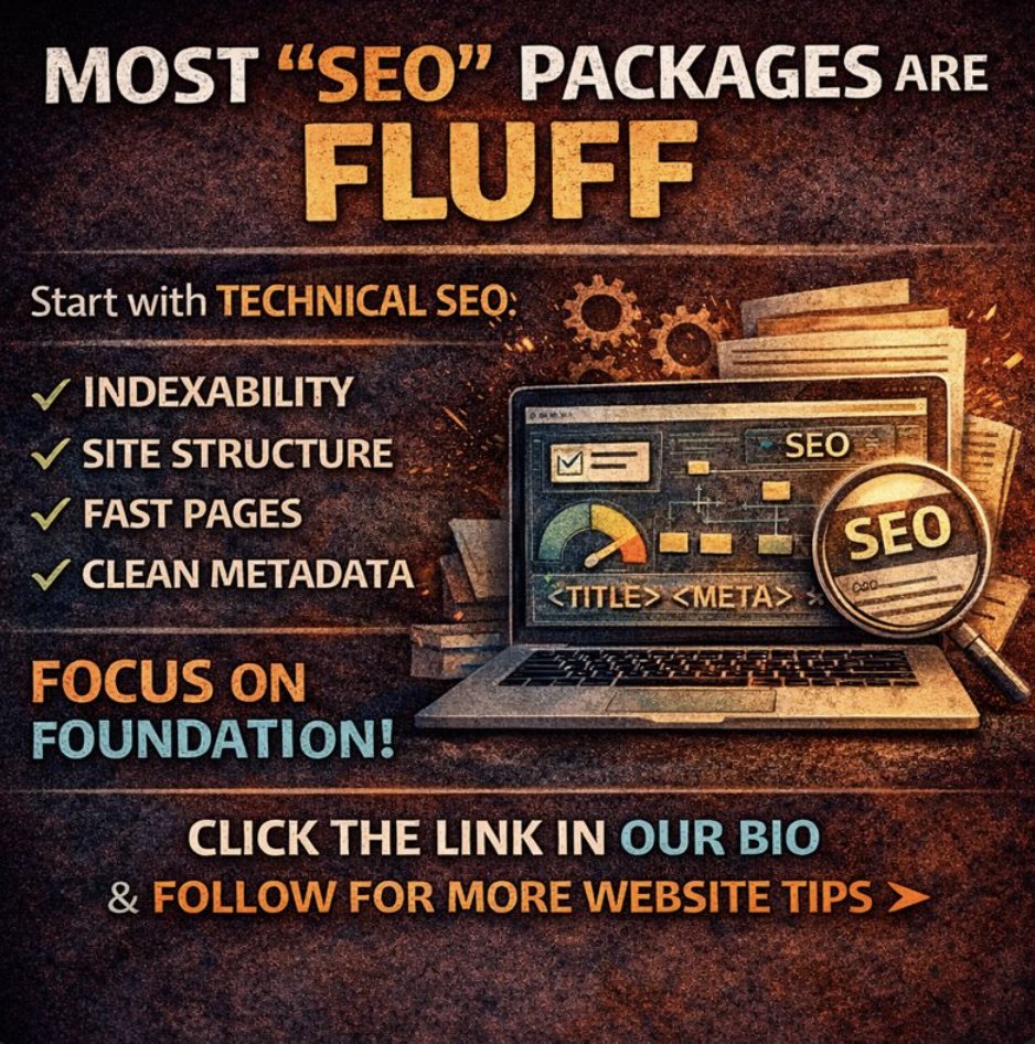 MatthewsTechno1's tweet photo. Controversy + SEO Hot take: Most “SEO” packages are fluff. Start with technical SEO: indexability, site structure, fast pages, and clean metadata—then write content. Click the link in our bio to learn more and follow for more Website tips https://t.co/VX609XbClp