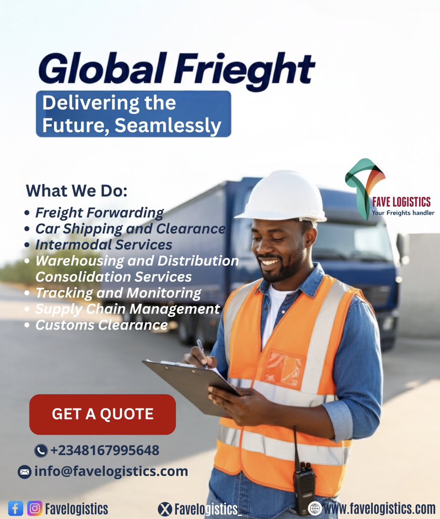 favelogistics_'s tweet photo. We’re moving your goods across borders with speed, care, and precision. Global freight made simple with Fave Logistics.
.
.
.
.
#freightservices #logisticspro #fastdelivery #safehandling #supplychain https://t.co/lUhnfhK7jk