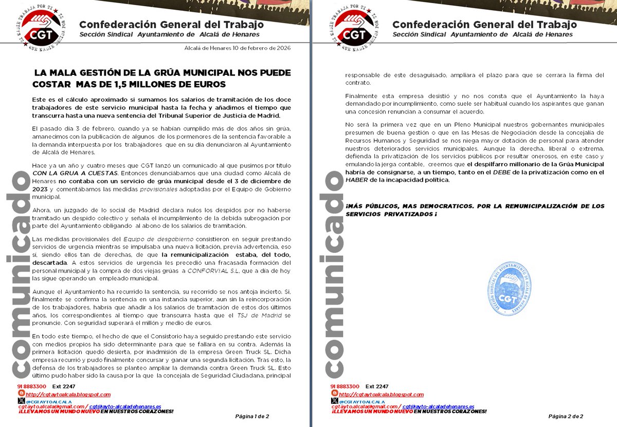 CGT Ayto Alcalá tweet media
