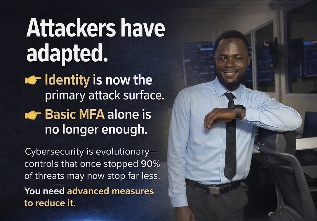 NokaTimeless's tweet photo. 🚨 Attackers have adapted; has your security strategy?

Identity has become the new frontline of cyberattacks. With credential theft, phishing, and social engineering on the rise, relying on basic Multi-Factor Authentication (MFA) is no longer enough to protect critical systems https://t.co/58gddqV0ym