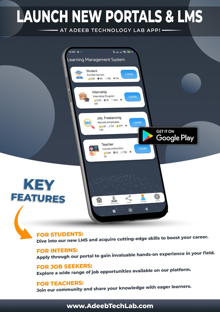 AdeebTechLab's tweet photo. https://t.co/XOB6CSAYmP
We are excited to announce the launch of our new Portal and Learning Management System (LMS) at Adeeb Technology Lab 🎉
#AdeebTechnologyLab
#NewPortalLaunch
#LMS
#OnlineLearning
#InternshipOpportunities
#TechEducation
#Jobs
#SkillDevelopment
#LearnAndGrow https://t.co/SfMcoLeq3G