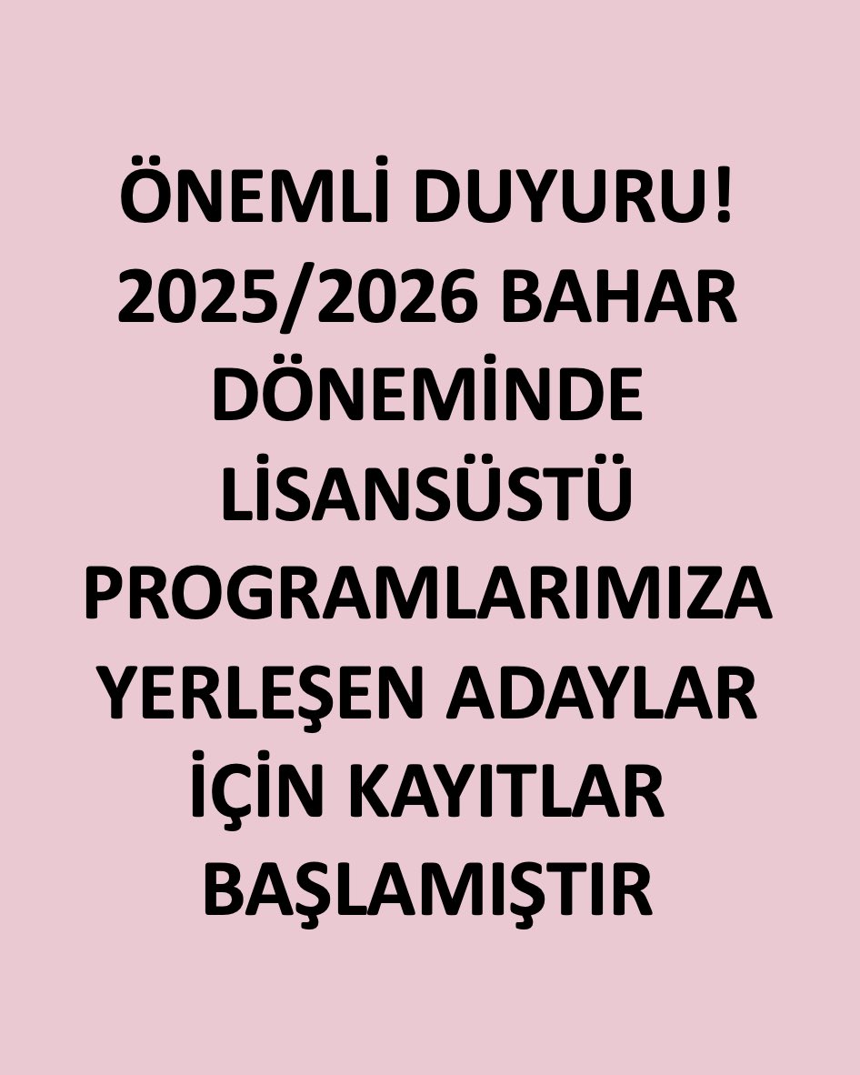 2025-2026 Bahar Yarıyılı Lisansüstü Program Başvuruları Değerlendirme süreci tamamlanmıştır. Asıl kayıt hakkı kazanan adaylar, 12 Şubat 12.00’ye kadar OBS üzerinden kayıtlarını çevrim içi olarak KENDİLERİ yapacaklardır. Detaylı bilgi için: sbe.yildiz.edu.tr