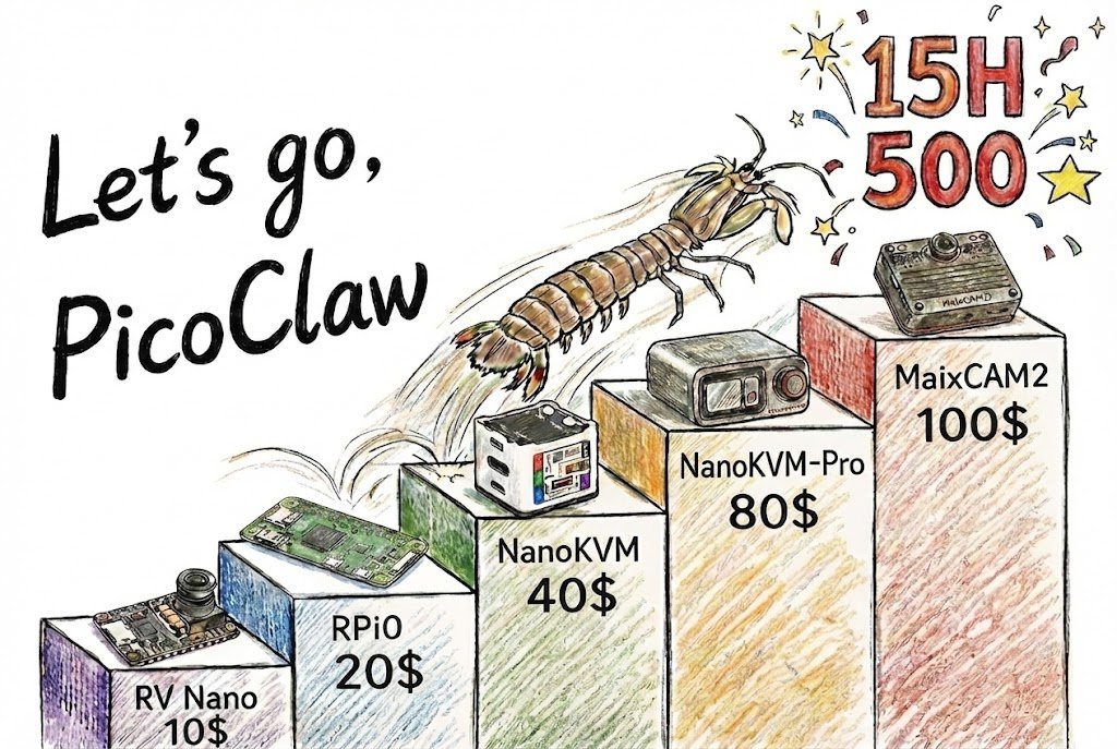 SipeedLab's tweet photo. #PicoClaw is exploding! 🚀
500⭐ on GitHub in 15 hours!
This ultra-lightweight beast only needs 10MB RAM to deploy~  #openclaw
Many opensource hardware tested: $10 LicheeRV-Nano,NanoKVM,MaixCAM2, and the 512MB Raspberry Pi Zero runs it like a breeze! 🍰https://t.co/OF6rG9jIoX https://t.co/bOHcAkFszN