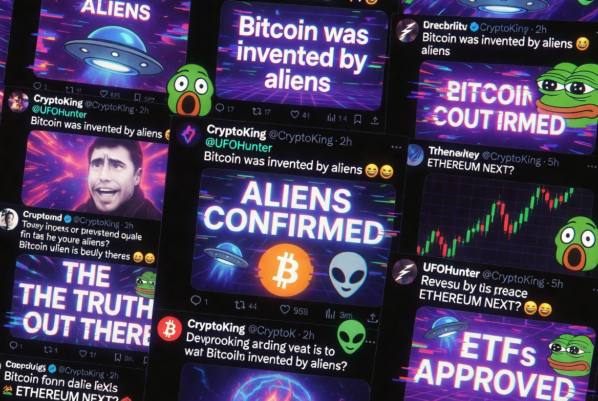 Crypto Twitter today: “Bitcoin was invented by aliens.”

Me: sounds bullish for $NGMI 😈

#NGMI #Crypto #Bitcoin