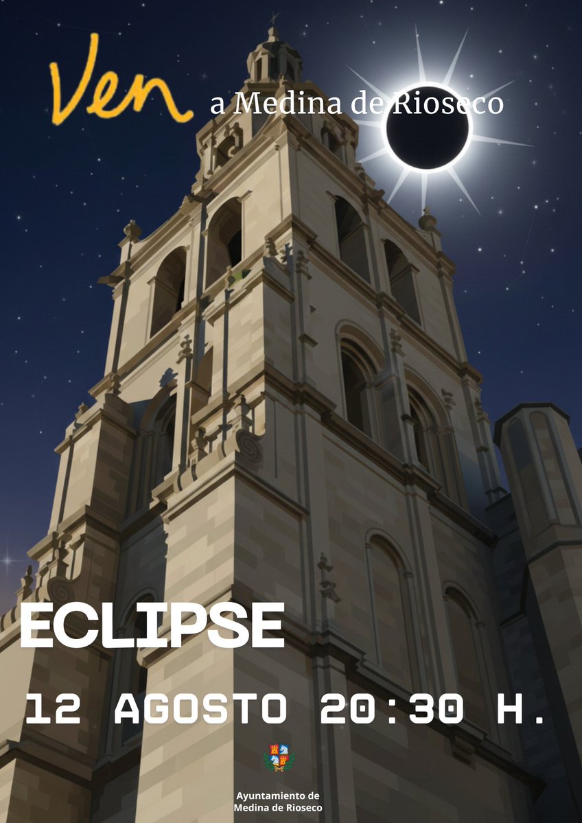 Se irá la luz en Medina de Rioseco... ¡y no será un apagón! 🌑
El 12 de agosto viviremos un #EclipseTotalSolar histórico y somos uno de los puntos privilegiados de España para su observación. 😎

#Eclipse2026 #MedinaDeRioseco #Tierradecampos
<a href="/turvalladolid/">Turismo Valladolid</a> <a href="/CyLEsVida/">Turismo Castilla y León</a>