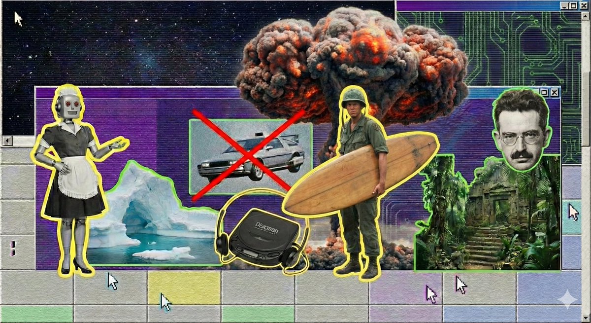 עובד על הרצאה על למה הכל מרגיש מוזר (בנימין, פישר, מורטון, האראוויי, לב המאפליה/אפוקליפסה עכשיו). נתתי לג׳מיני לקרוא אותה וזה הדימוי שהוא יצר. לא רע אבל ההרצאה טובה יותר