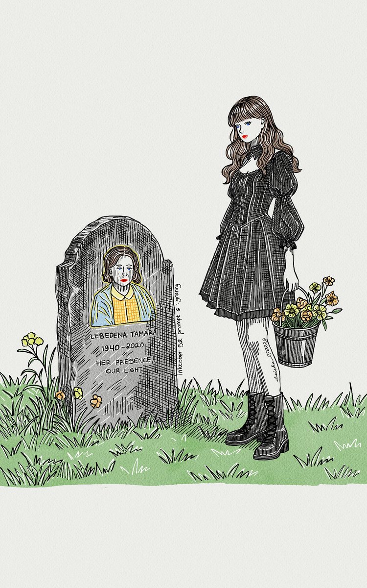 leishahart_'s tweet image. mia visits her grandma in the black dress she made for her 🖤🪡

every time she wears it, it feels like a hug 🤍🍃 her grandma was her home, her whole world 🏡🕊️

#inktober #inktober52 #inktober52granny #originalcharacter #ocart #art #artmoots
