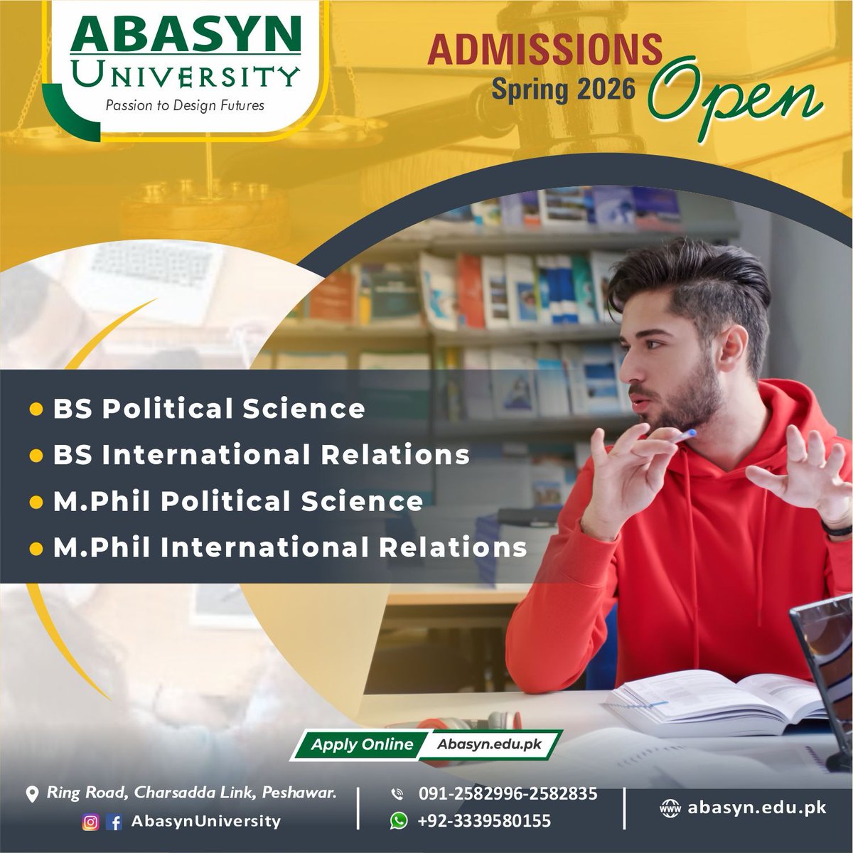 Admissions for Spring 2026 are now officially open:
#AbasynUniversity #Peshawar #Admissions2026