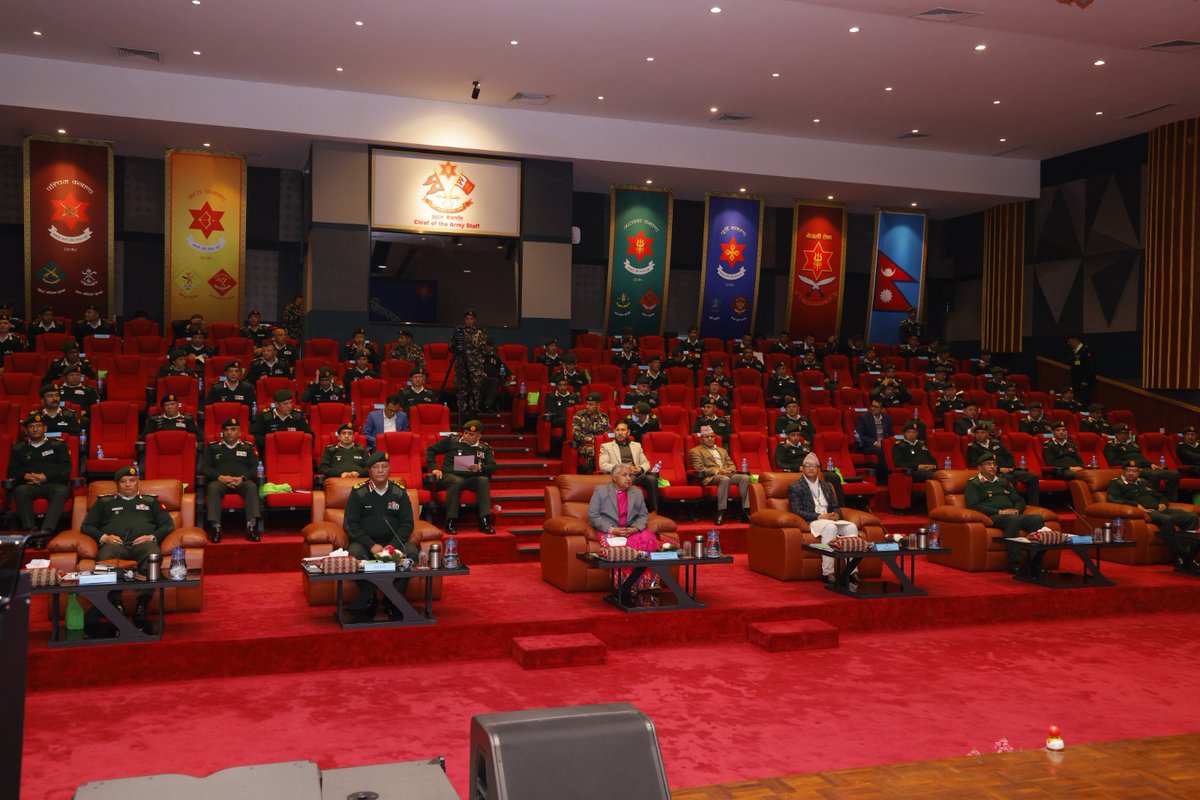 NepaliArmyHQ's tweet photo. माघ २७ गते नेपाली सेनाका विभिन्न विभाग, महानिर्देशनालय, निर्देशनालयका प्रमुखहरूका साथै पृतनापतिहरूको सहभागितामा नियमित अर्धवार्षिक रूपमा सञ्चालन हुने पृतनापति समन्वयात्मक बैठक-२०८२ सुरु भयो।
#NepaliArmy
#CommandersConference https://t.co/PGGdTPQ1Jf