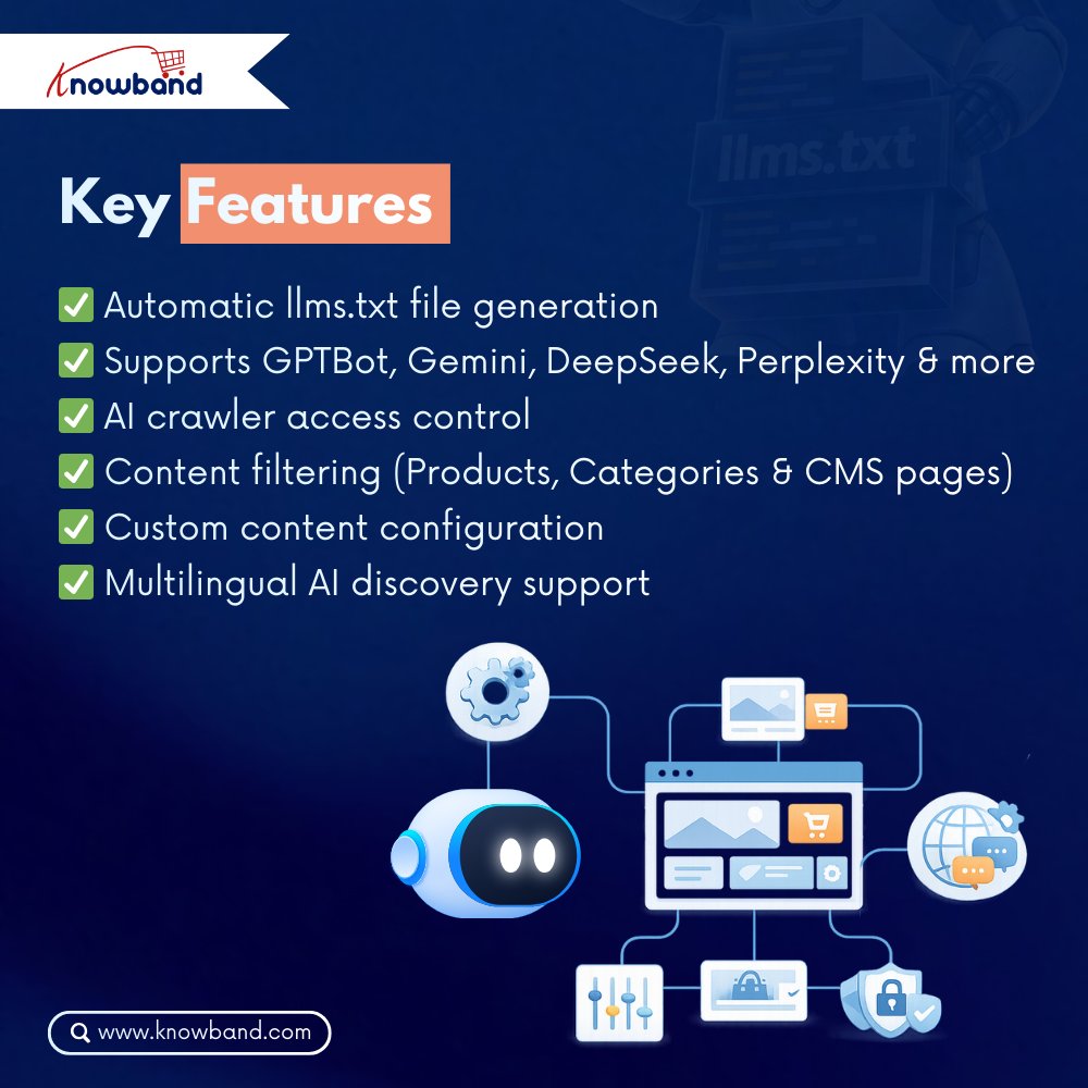 KnowbandPlugin's tweet photo. 🚀 Now Live

PrestaShop LLMs TXT Generator for AI Search Engines.

Get your store discovered on AI platforms like ChatGPT, Gemini &amp; DeepSeek with built-in AEO support and automatic llms.txt generation.

🔗 https://t.co/UEpsXsNBYm

#AEO #PrestaShop #GEO #Knowband #plugin https://t.co/26Cya5iINu
