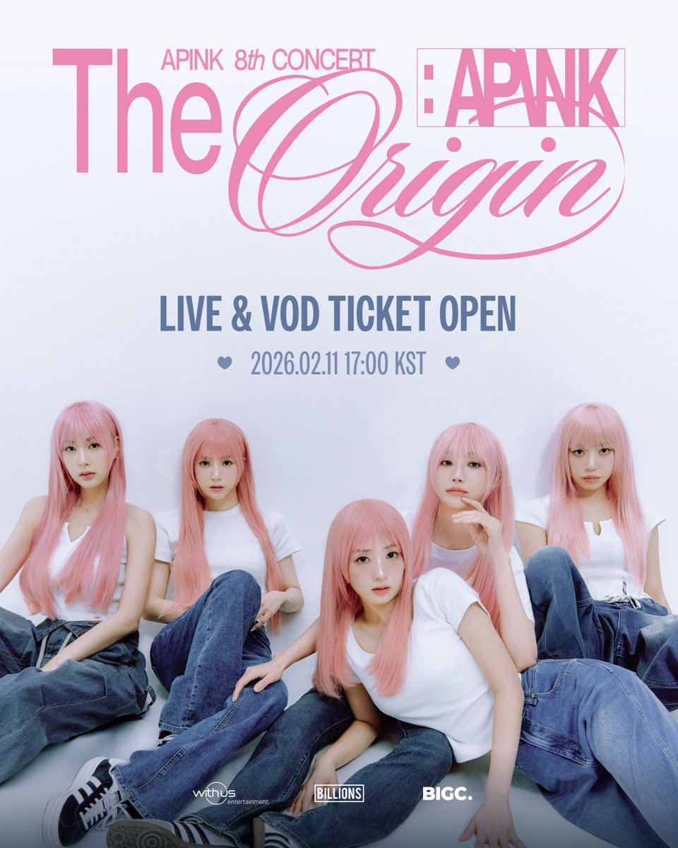 bigc_kr's tweet image. 2026 Apink 8th Concert &amp;lt;The Origin : APINK&amp;gt;
🎟️LIVE &amp;amp; VOD TICKET OPEN

에이핑크의 데뷔 15주년 단독 콘서트,
빅크 라이브 스트리밍과 VOD로 만나보세요🩷

📅Sales Period : ~ 2026.02.21 (SAT) 17:00 KST
🎫Ticket Purchase : go.bigc.im/3OxCAnt

#에이핑크 #Apink #TheOrigin_APINK #빅크…