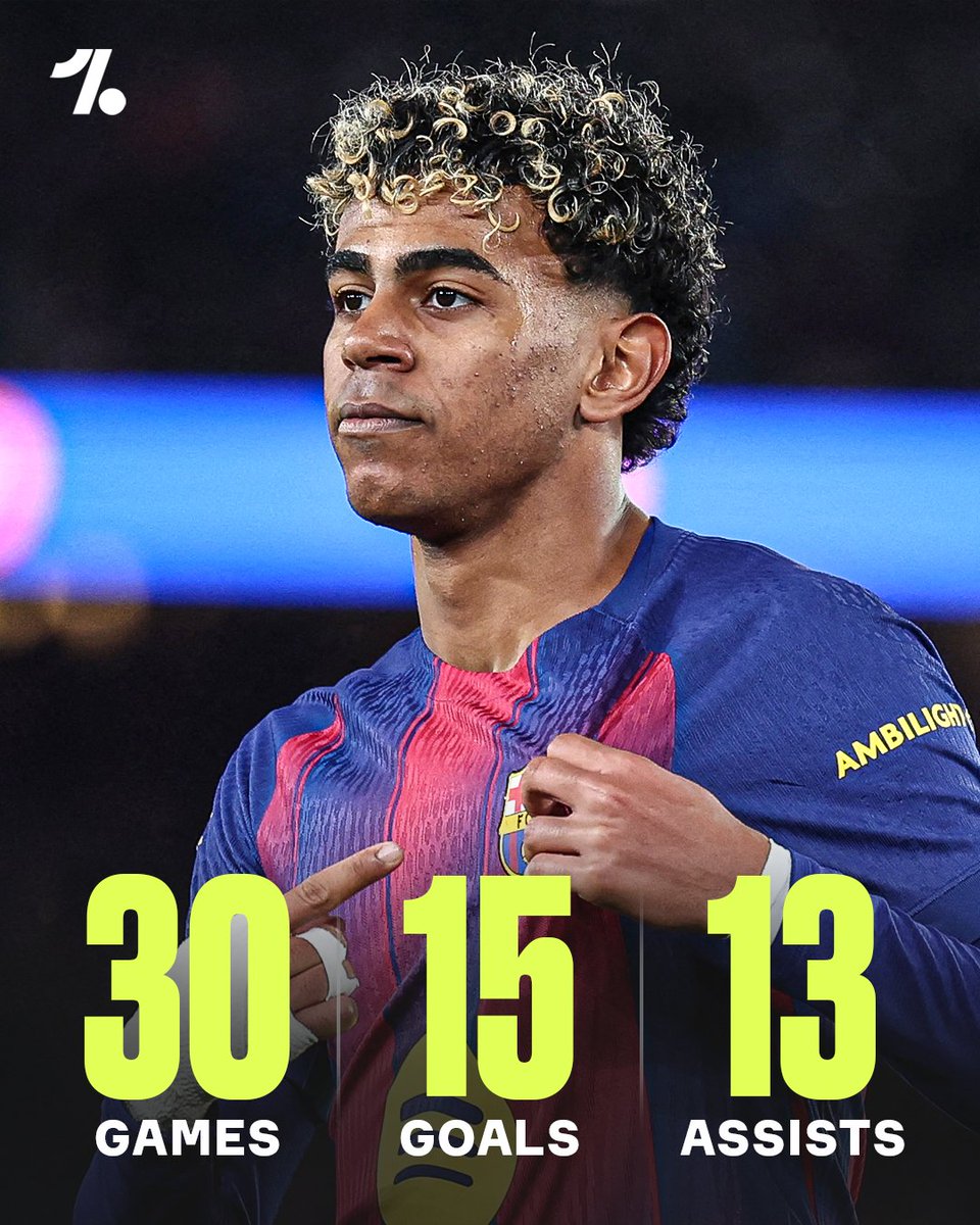 OneFootball's tweet image. Lamine Yamal is nearly contributing a goal per game for Barcelona this season ⭐📊

Still wild to be doing this at 18 🤯