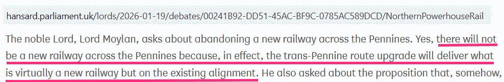 belebenso's tweet image. For the first time in 10 years, central government accepts there is no need for 'a new railway across the Pennines'. 

But they still claim there's a need for a new railway from Manchester to Liverpool (there are *three* railways already). #northernpowerhouserail #hs2 #uklabour