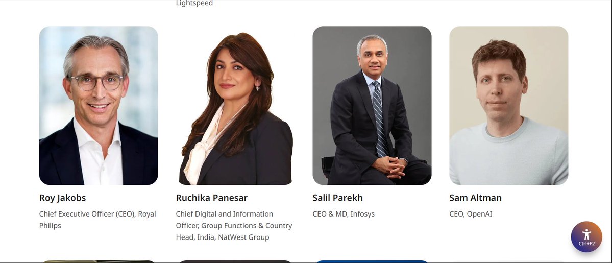 Never in my wildest dreams did I think we’d have 

- Bill Gates
- Sam Altman
- Mukesh Ambani
- Sundar Pichai
- Jensen Huang ( CEO of NVIDIA ) 
- Arthur Mensch ( CEO of mistral Ai ) 
- Bipul Sinha ( CEO of Rubrik ) 
- Harshil Mathur ( CEO of Razorpay ) 
- Jeet Adani
- Julie Sweet