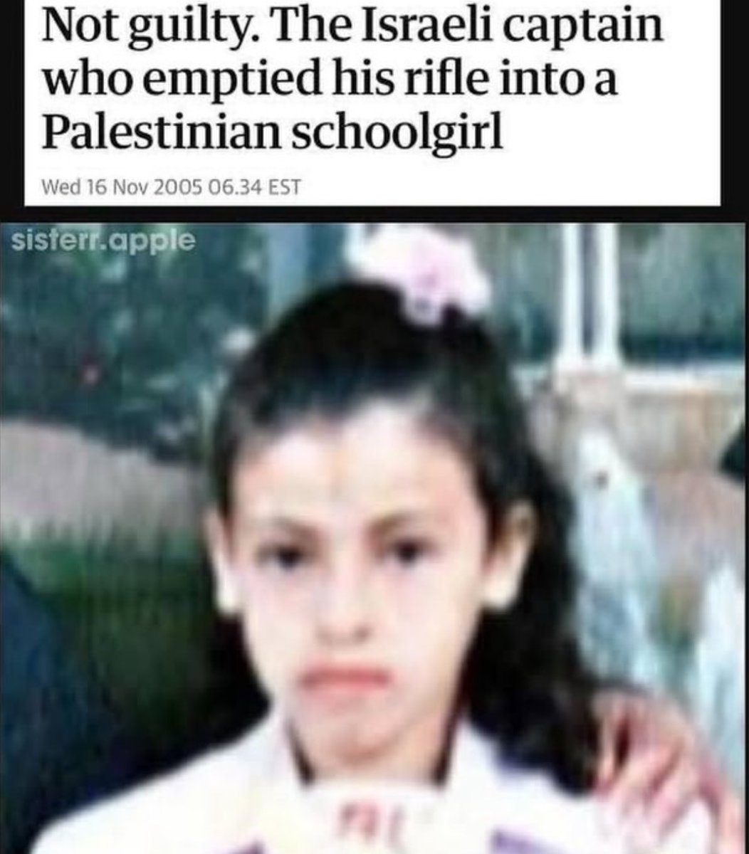 Partisan_12's tweet image. Her name was Iman Al-Hams.
Thirteen years old. Carrying a schoolbag. SH0T seventeen times by an Israeli army captain near Rafah.

It was 2004.
