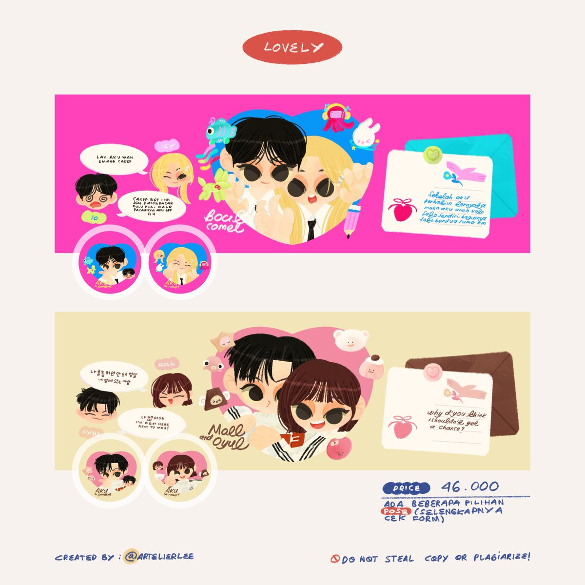 artelierlee's tweet image. any interaction are appreciated!

haiiii temen temenn akhirnya katalog couple yg baru enih udah jadii 😭 
boleh kenalan dulu yaa, dan dilihat lihat duluu🥺

misalkan ada yg sama dengan katalog BA lain please let me know 🥹 makasih banyak!

#zonauang #zonaba