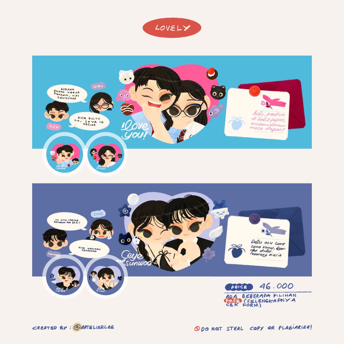 artelierlee's tweet image. any interaction are appreciated!

haiiii temen temenn akhirnya katalog couple yg baru enih udah jadii 😭 
boleh kenalan dulu yaa, dan dilihat lihat duluu🥺

misalkan ada yg sama dengan katalog BA lain please let me know 🥹 makasih banyak!

#zonauang #zonaba