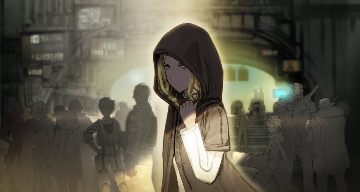 FWRe_Official's tweet photo. ◤￣￣￣￣￣￣￣￣￣￣￣￣￣
FREEDOM WARS Remastered
オリジナル版 アートワーク紹介
＿＿＿＿＿＿＿＿＿＿＿＿＿◢

【デザイナーコメント】
ベアトリーチェを探すために下界に降りてきたシルヴィア。背景はゲーム中とは別のエリアという想定です。
比較的下層で日光の届きにくいエリア、トラックは駅の跡地を改修して運用している、という設定をして描いています。
絵の右下、スラスターボードを持った咎人と、重装備アクセサリ、そして砂糖の売人が。

#FWRe #フリーダムウォーズ