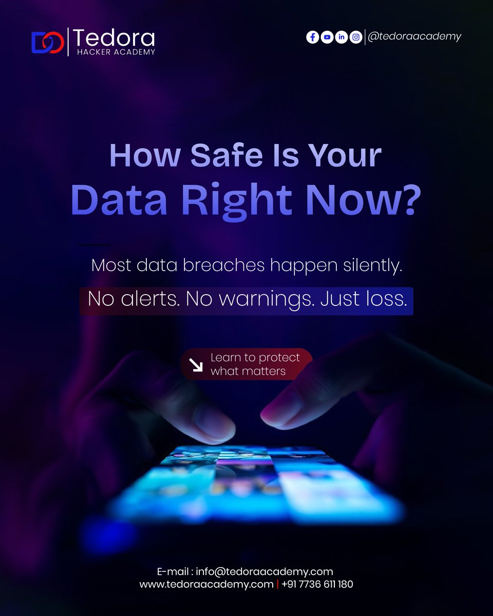 tedora_academy's tweet photo. How safe is your data right now?

Most data breaches happen silently.
No alerts. No warnings. Just loss.
This #SaferInternetDay, don’t stay vulnerable.
 Learn cybersecurity. Protect what matters.

🔗 Start now: https://t.co/3skmmeOQ9H https://t.co/5GAJYg5gBE