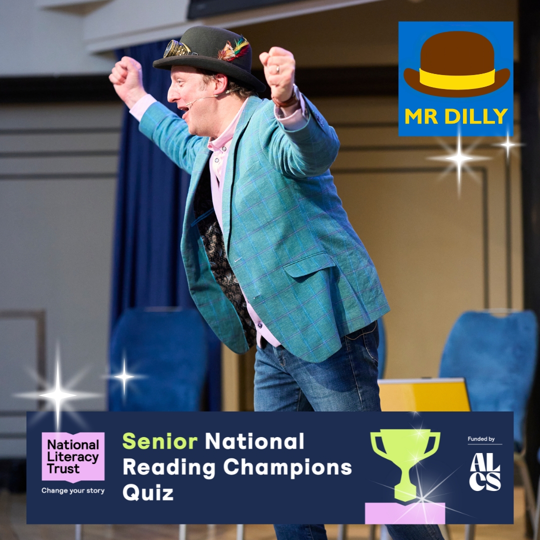 mrdillypresents's tweet photo. ๐Here we go! First heat of the Senior National Reading Champions quiz ๐ about to kick-off, with me as host and quizmaster & @Literacy_Trust + sponsors @ALCS_UK + 25 teams going head to head! Exciting stuff! ๐ฅณ #goallin #NRCQuiz2026 #mrdilly #nationalyearofreading2026 https://t.co/QDWof3rn2y