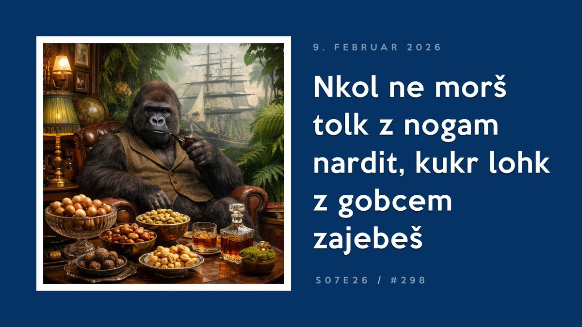 V naših glavah se skrivata dva organa, ki sta lahko strašansko pogubna za nas. 🧠 in predvsem usta 👄 s katerimi pogosto uničimo več, kot lahko s telesom naredimo.

Tudi o gorilah, ljudeh, cenah ... in o primerjavi med ločitvijo in kolonizacijo Marsa. 

opravicujemo.se/298/