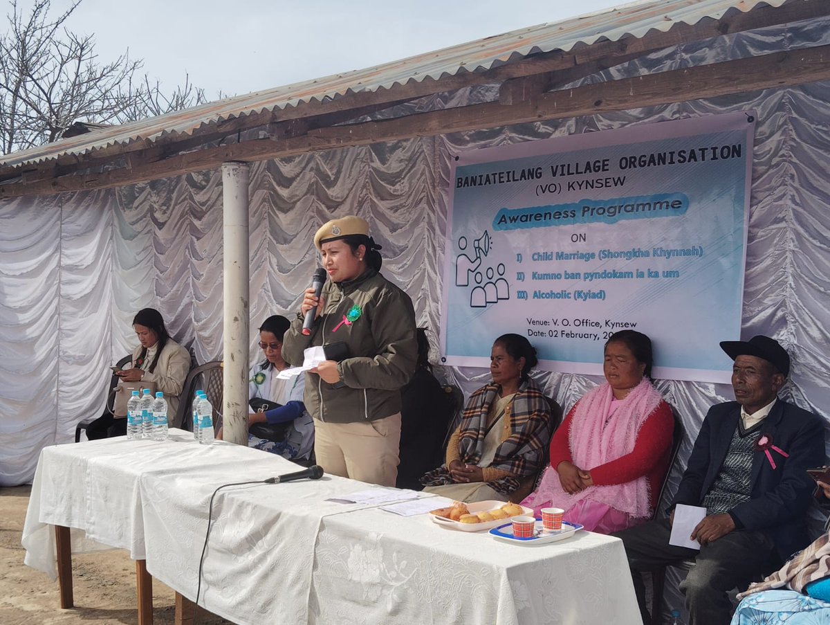 Awareness Programme on the topic of 'Child marriage, Bad effects of Alcohol, Cyber Crime and Drug abuse was organised SHG Baniateilang village organisation, was held at Kynsew Village.
<a href="/MeghalayaPolice/">Meghalaya Police</a>