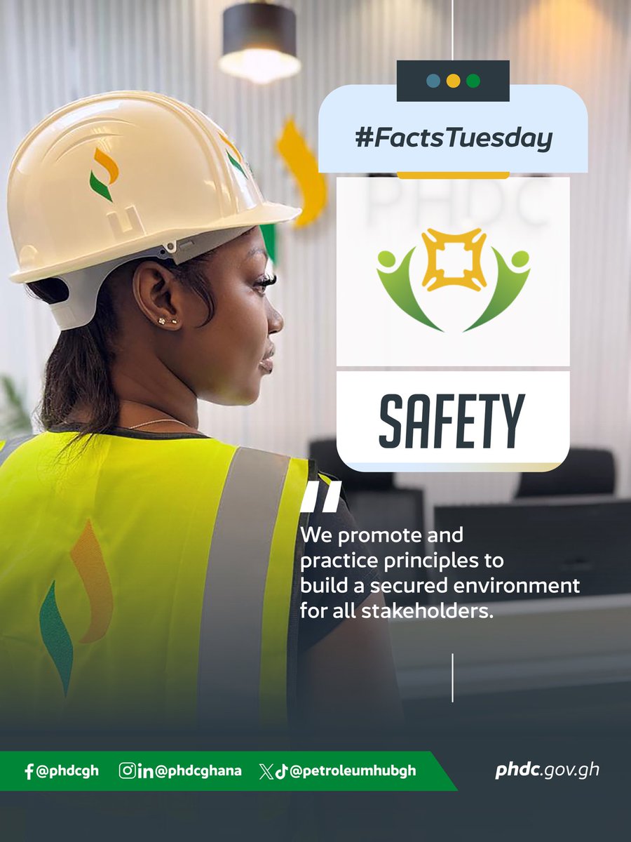 petroleumhubgh's tweet photo. #factsTuesday Safety remains one of our core values, as we firmly believe that a safe and secure working environment, both in the office and on-site, is non-negotiable.
#factsTuesday #phdc #petroleumhubdevelopmentcoperation https://t.co/JiFMXQb2YM