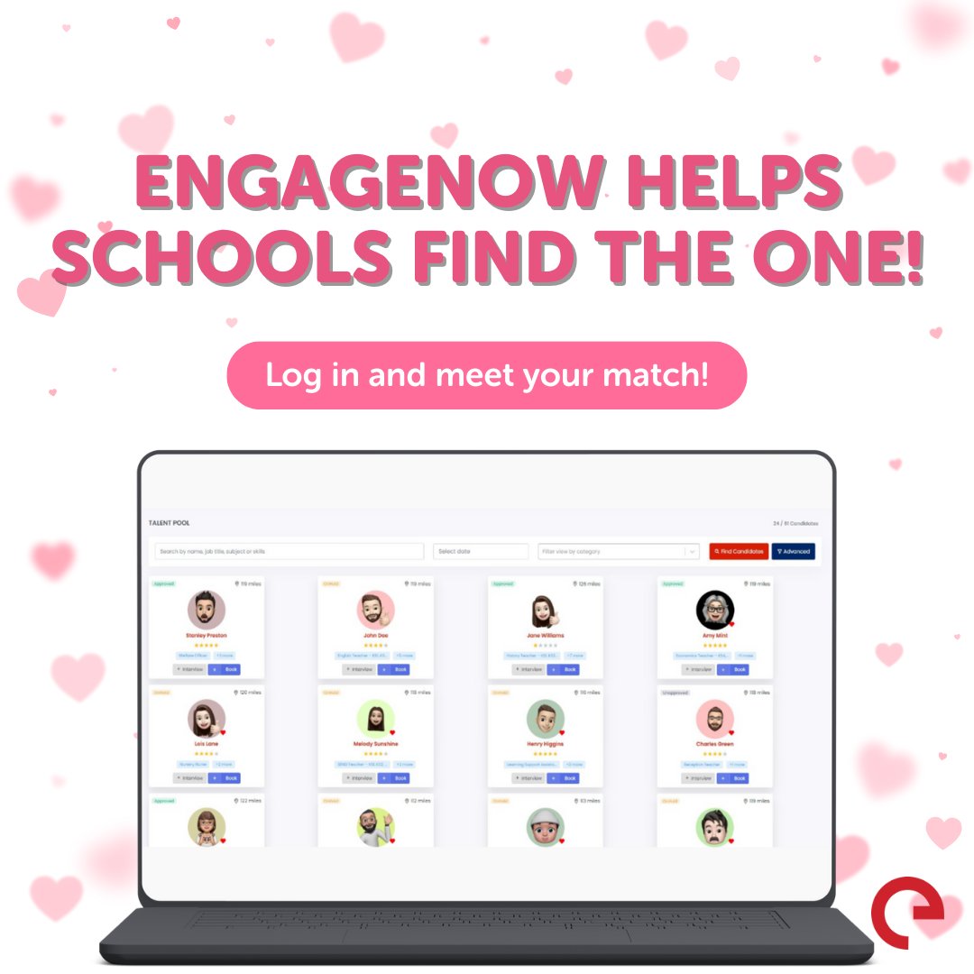 💘 Love finding the right fit for your school!

With EngageNow, access your own talent pool to quickly find, shortlist and book the right candidates! 🤩🔍

👉 Login now and find your perfect match! 💌 hubs.ly/Q040_Gl30 

#EngageEducation #EngageNow #EdTech #Schools