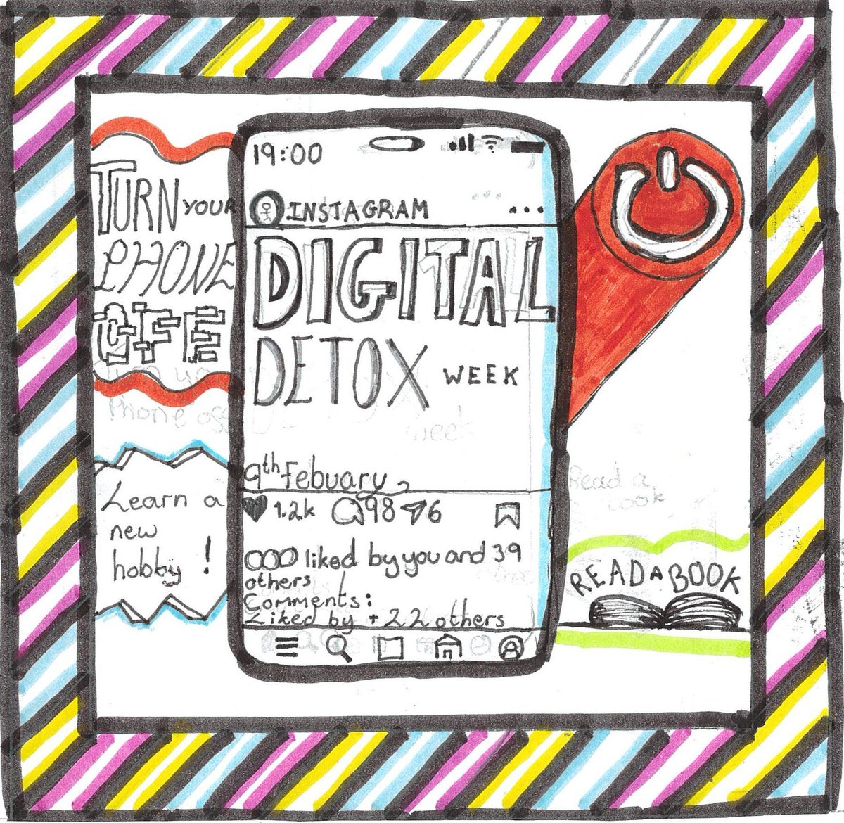 ThurstonCollege's tweet image. It's day 2 of #DigitalDetox Week at TCC, and our social media is going analogue with this impressive drawing by members of the Student News Team. 🎨

Digital Detox Week is all about unplugging and reconnecting with the world and people around us. 📵

#MentalHealth #TCCLife