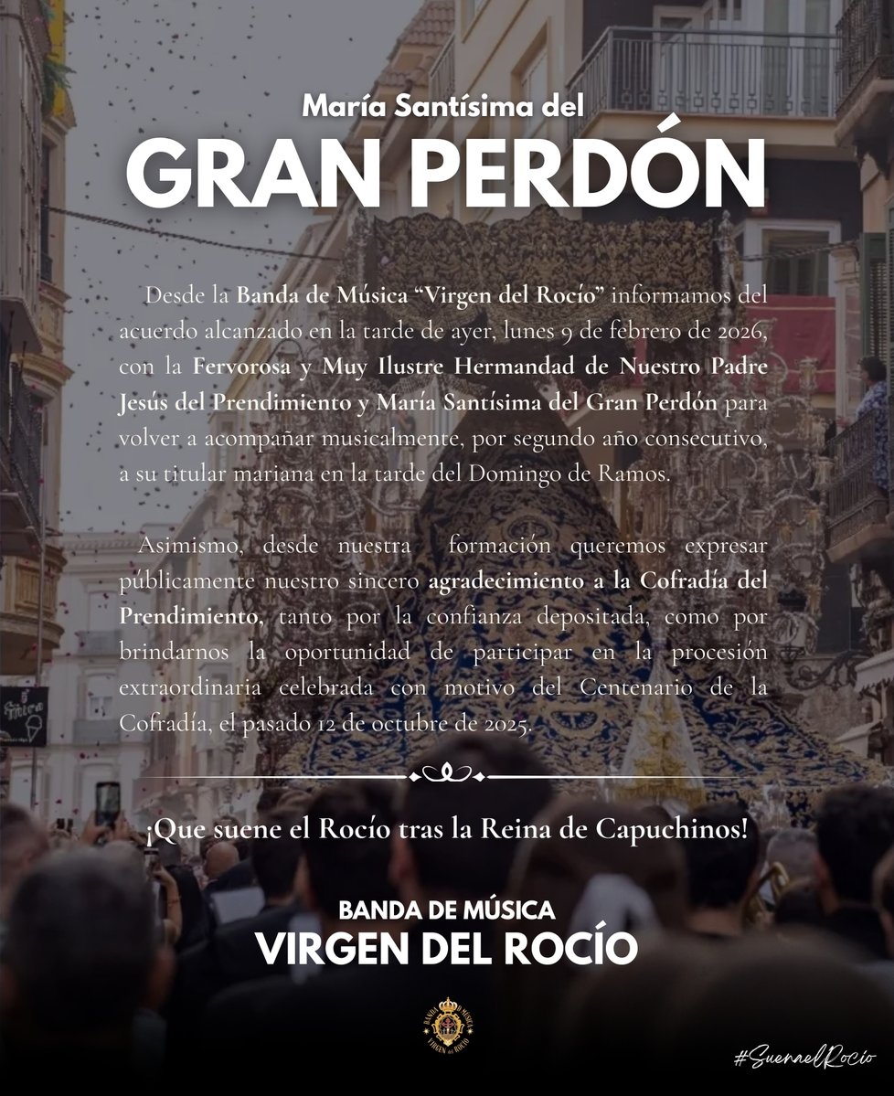 | 𝐑𝐄𝐍𝐎𝐕𝐀𝐂𝐈𝐎́𝐍 𝐆𝐑𝐀𝐍 𝐏𝐄𝐑𝐃𝐎́𝐍 💙 |

¡Que suene el Rocío tras la de Reina de Capuchinos!

<a href="/HPrendimiento/">Prendimiento y Gran Perdón - Málaga</a> 

📸: Jesús Vázquez. 

#SuenaelRocío #CofradíasMLG