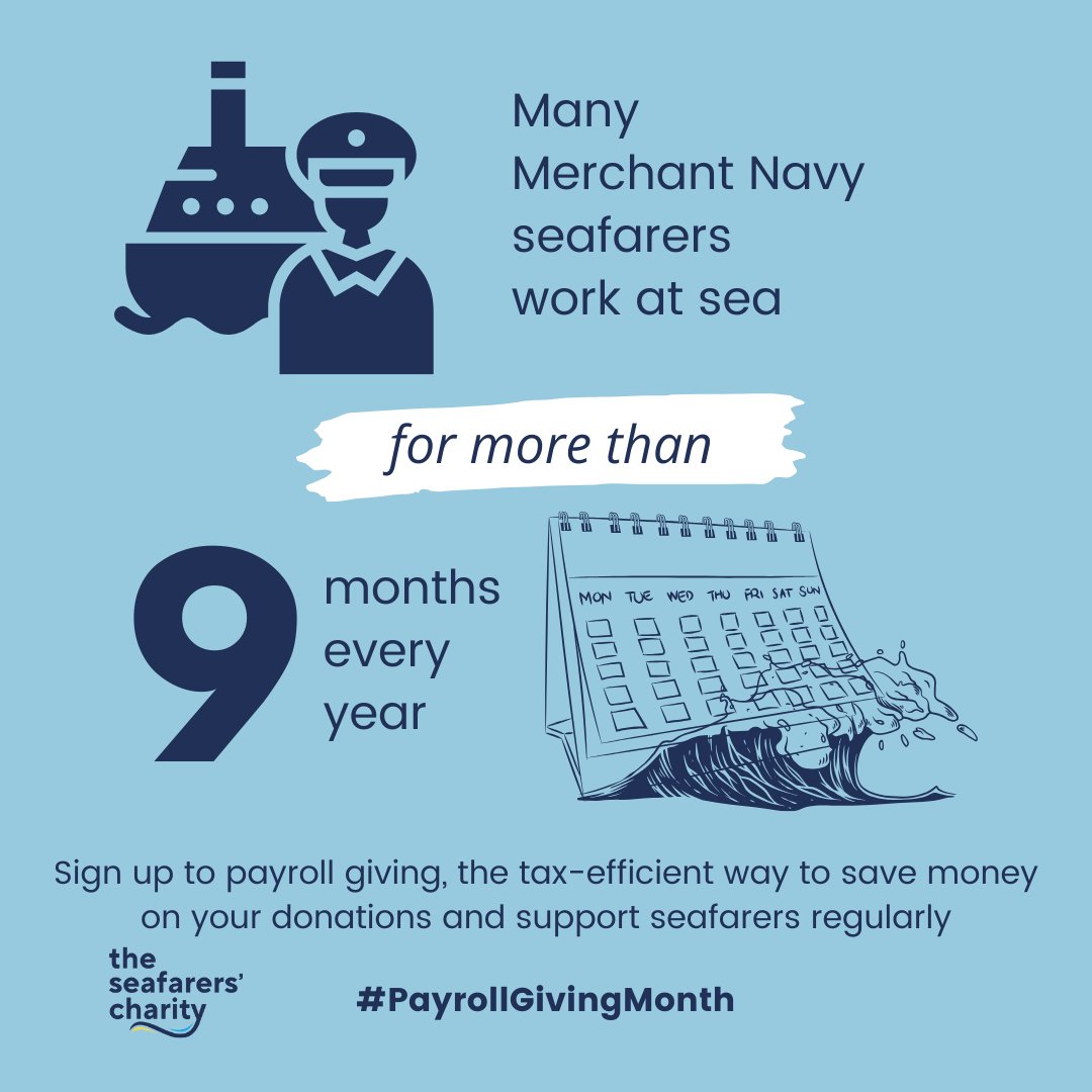 Seafarers_KGFS's tweet image. Many #MerchantNavy #seafarers spend over 9 months at sea each year 🌊

They spend long periods away from loved ones to keep the UK supplied. This #PayrollGivingMonth, give as you earn to support seafarers in need and their families 👇
theseafarerscharity.org/get-involved/p…