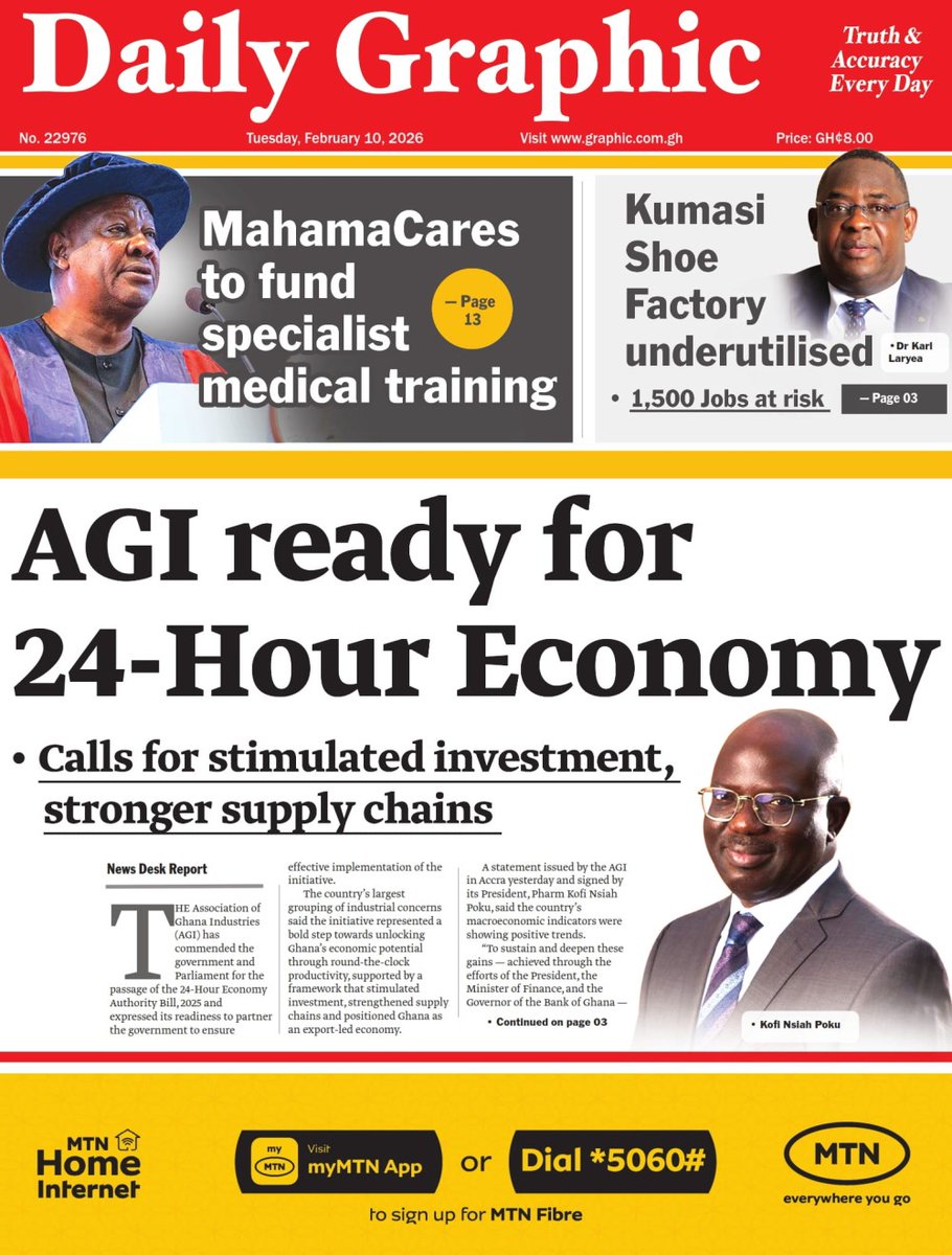 Graphicgh's tweet photo. Download digital copies on:
WEB: https://t.co/aHIVWIoJYt
IOS: https://t.co/FBj25XvRma
ANDROID: https://t.co/jTLALaqIGK
#DailyGraphic #GhanaNews #GraphicOnline https://t.co/GHLQhu1acA